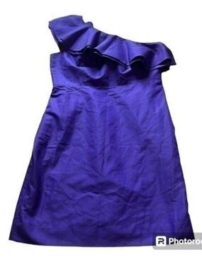 New Purple silk blend J. Crew one shoulder ruffle midi dress